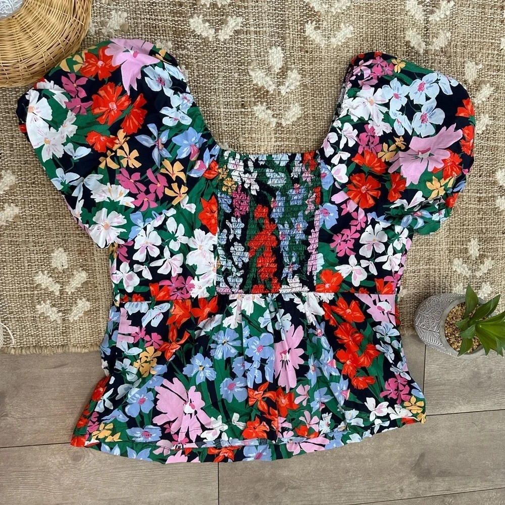 New Old Navy Women's Multicolor Floral Puff Sleeve Blouse Women’s Size XL